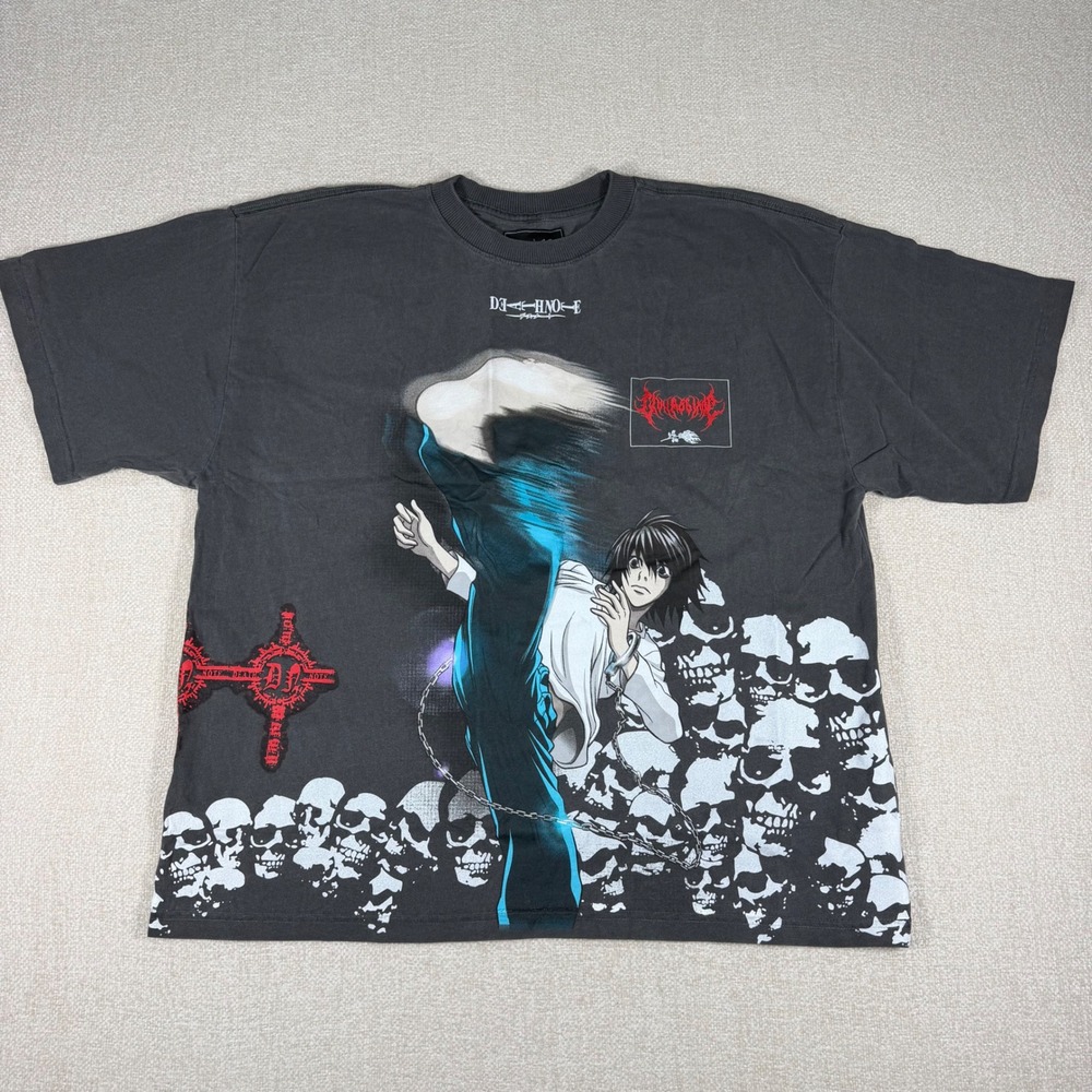 Civil Regime Death Note L Lawliet Graphic T-Shirt Mens Large Washed Black Anime